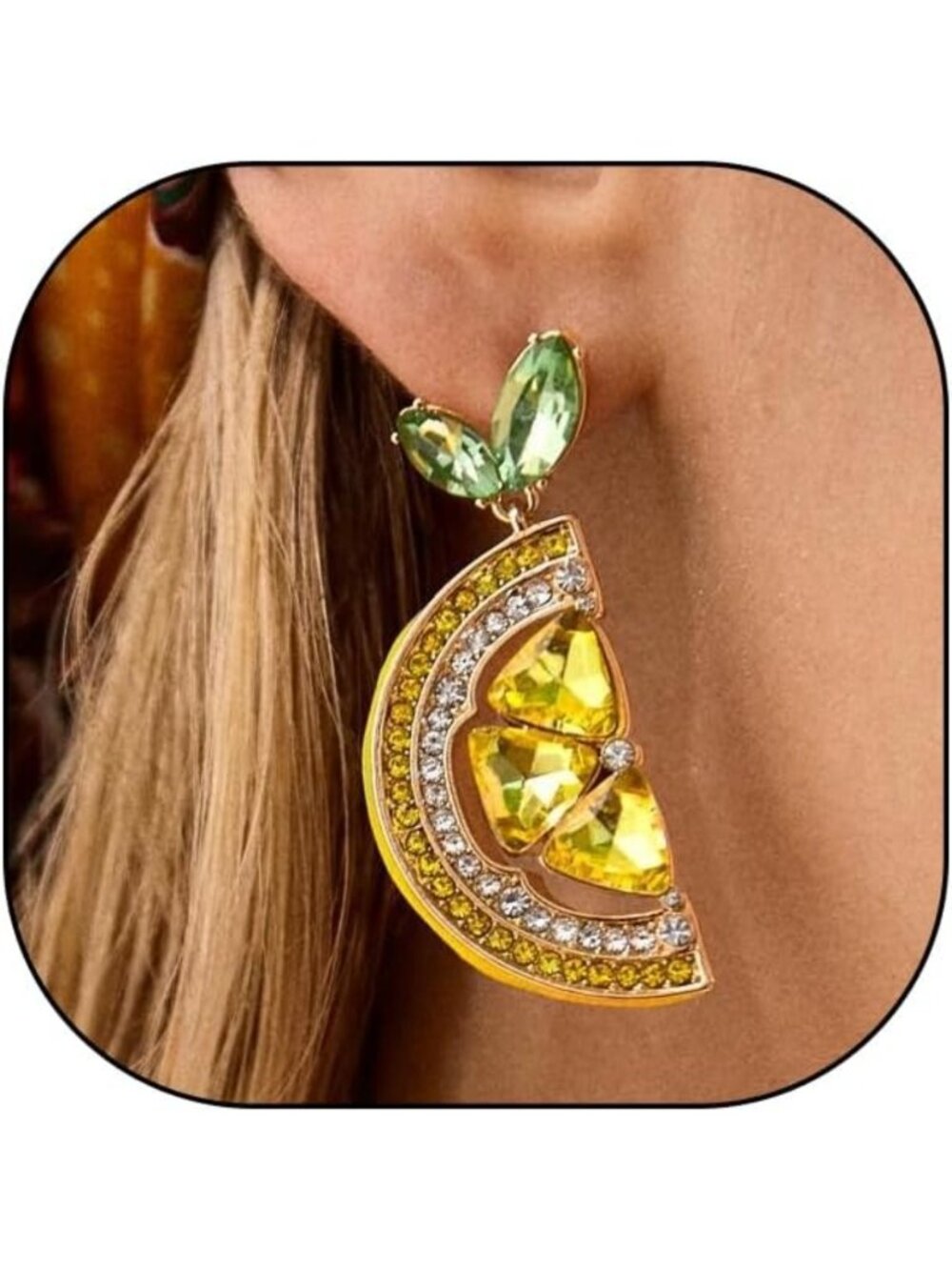 Sparkly Lemon Dangle Earrings - Cute Crystal Fruit Drop Jewelry for Women